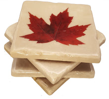 Set of 4 Maple Leaf White Marble Coasters